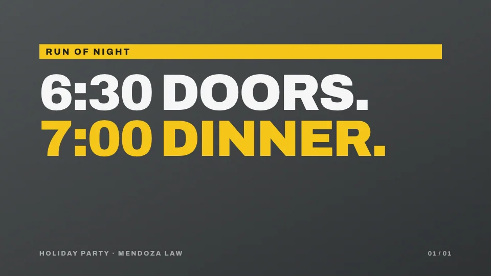 6:30 DOORS. 7:00 DINNER.